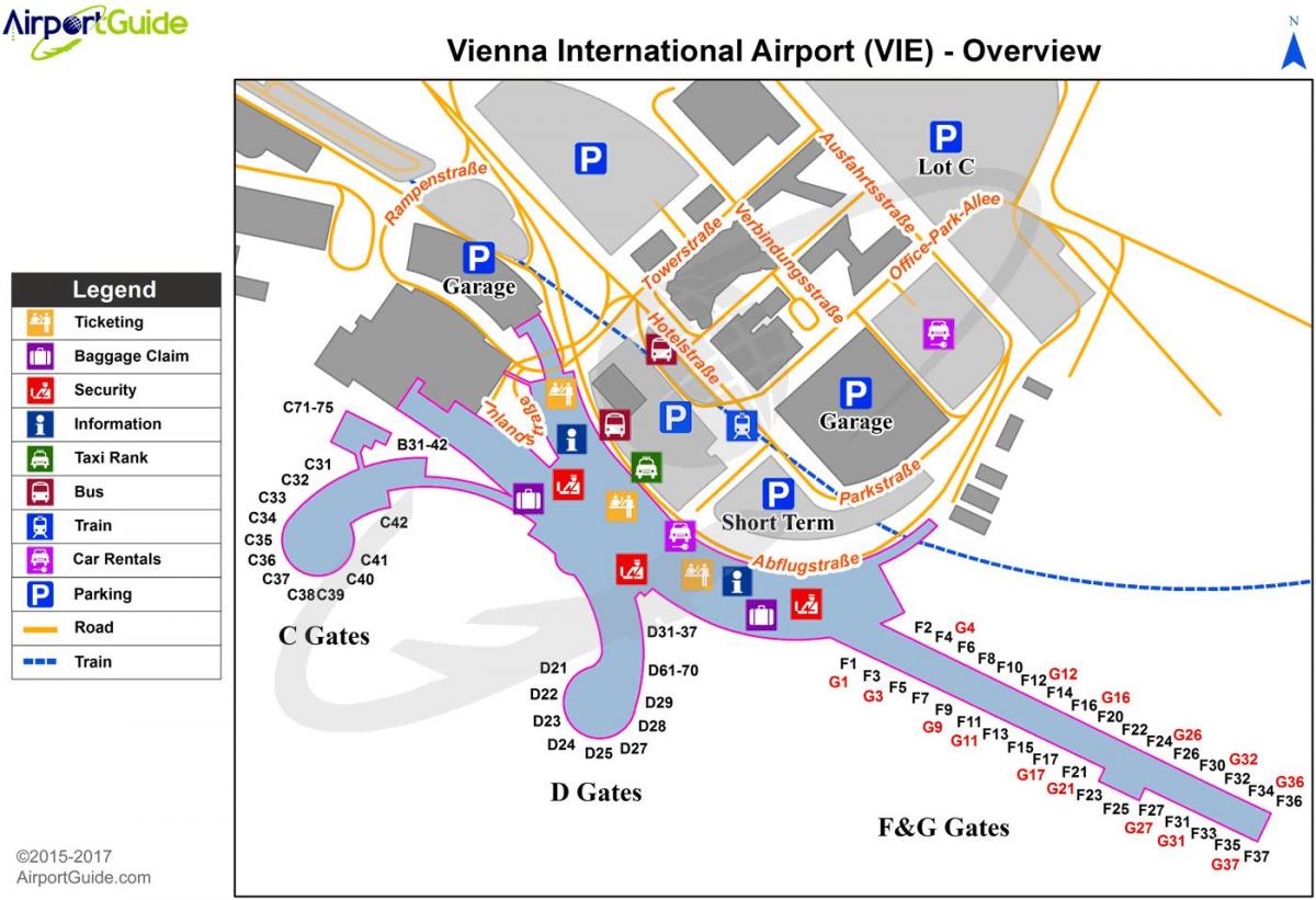 Kaart van Wenen luchthaven van bestemming
