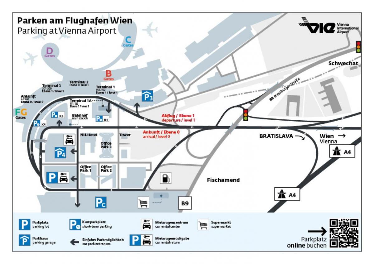 Kaart van Wenen parkeren op de luchthaven