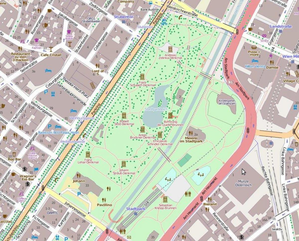 Kaart van het stadtpark in Wenen