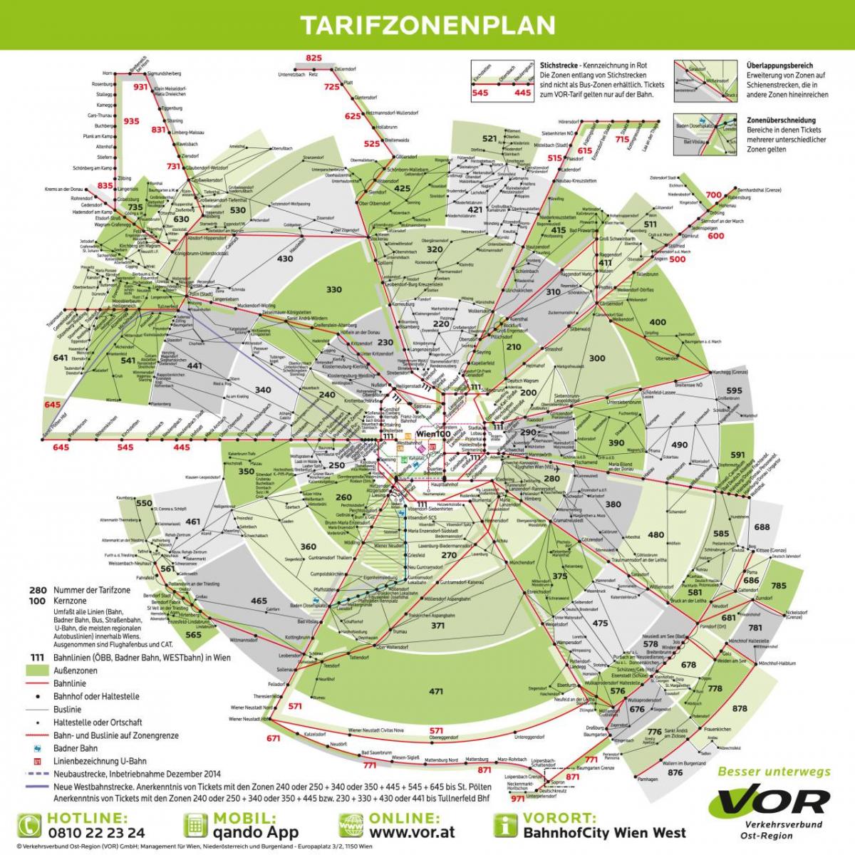 Kaart van Wenen vervoer zones