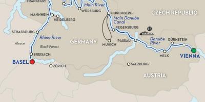 Kaart van de rivier de donau in Wenen 